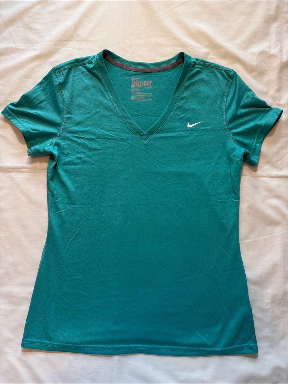 Nike Women's Teal V-Neck Dri-FIT Short Sleeve Tee